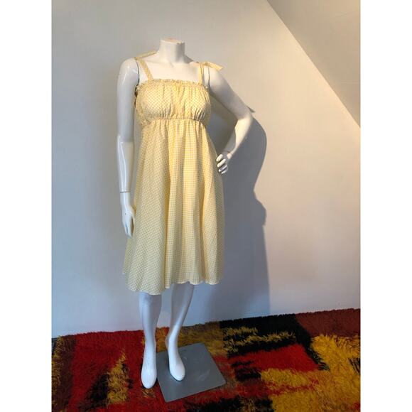 1970s yellow polka dot tent dress empire waist sz xs s - Picture 5 of 8